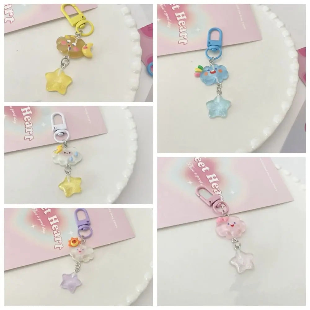 Cute Star Starry Clouds Keychain Korean Style Fine Flicker Key Ring Resin Student Zpaxo