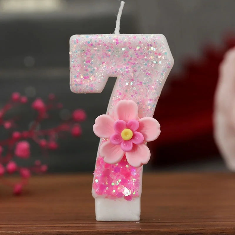 Creative Birthday Candles Pink Gradient Glitter Flower Number Cake Zpaxo numeber 7 B15029H