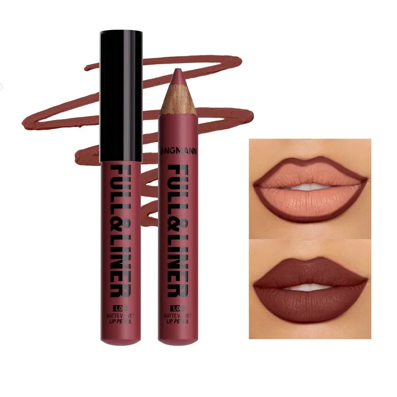 Matte Lip Liner Pencil Waterproof Long Lasting Velvet Brown Contour Zpaxo