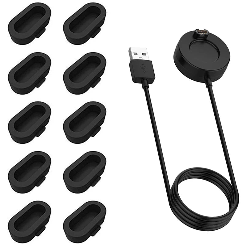 USB Watch Charging Cable For Garmin Fenix 7 7S 7X 6 6S 6X 5 Plus Vivoactive 3 Forerunner 945 935 245 Charger Dock With Dust Plug Zpaxo Dock-Black Plugs