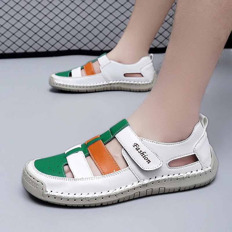 Summer Men Sandals Leather Mens Casual Shoes Outdoor Beach Roman Zpaxo