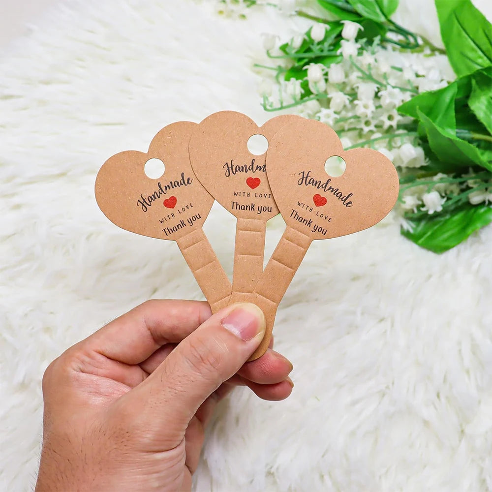 25/50/100Pcs Heart Jewelry Hanging Display Cards Self Adhesive Jewelry Ring Necklace Bracelet Hairband Display Kraft Paper Card Zpaxo