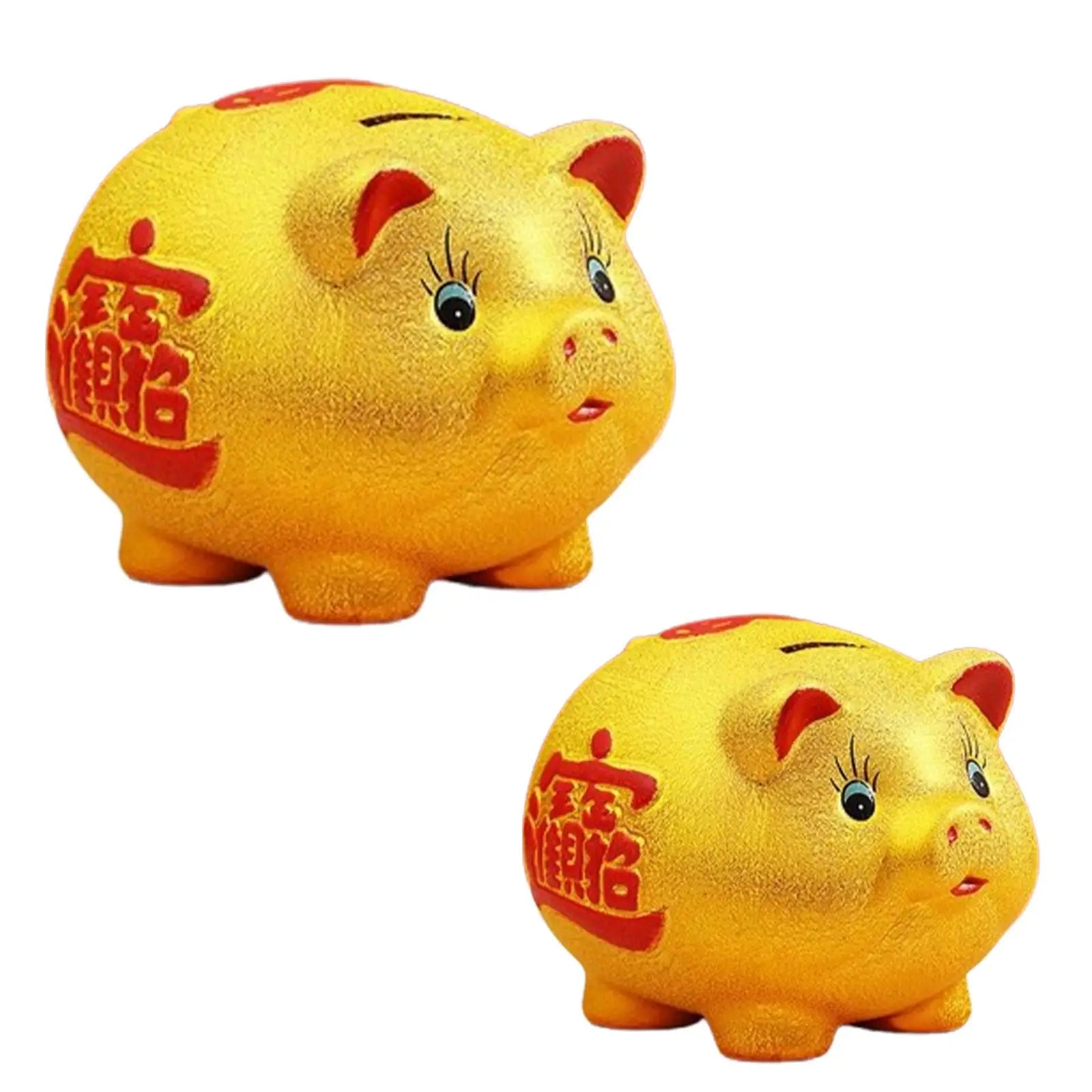 Ceramic Golden Pig Figurine Piggy Bank Table Ornament Adorable Money Zpaxo