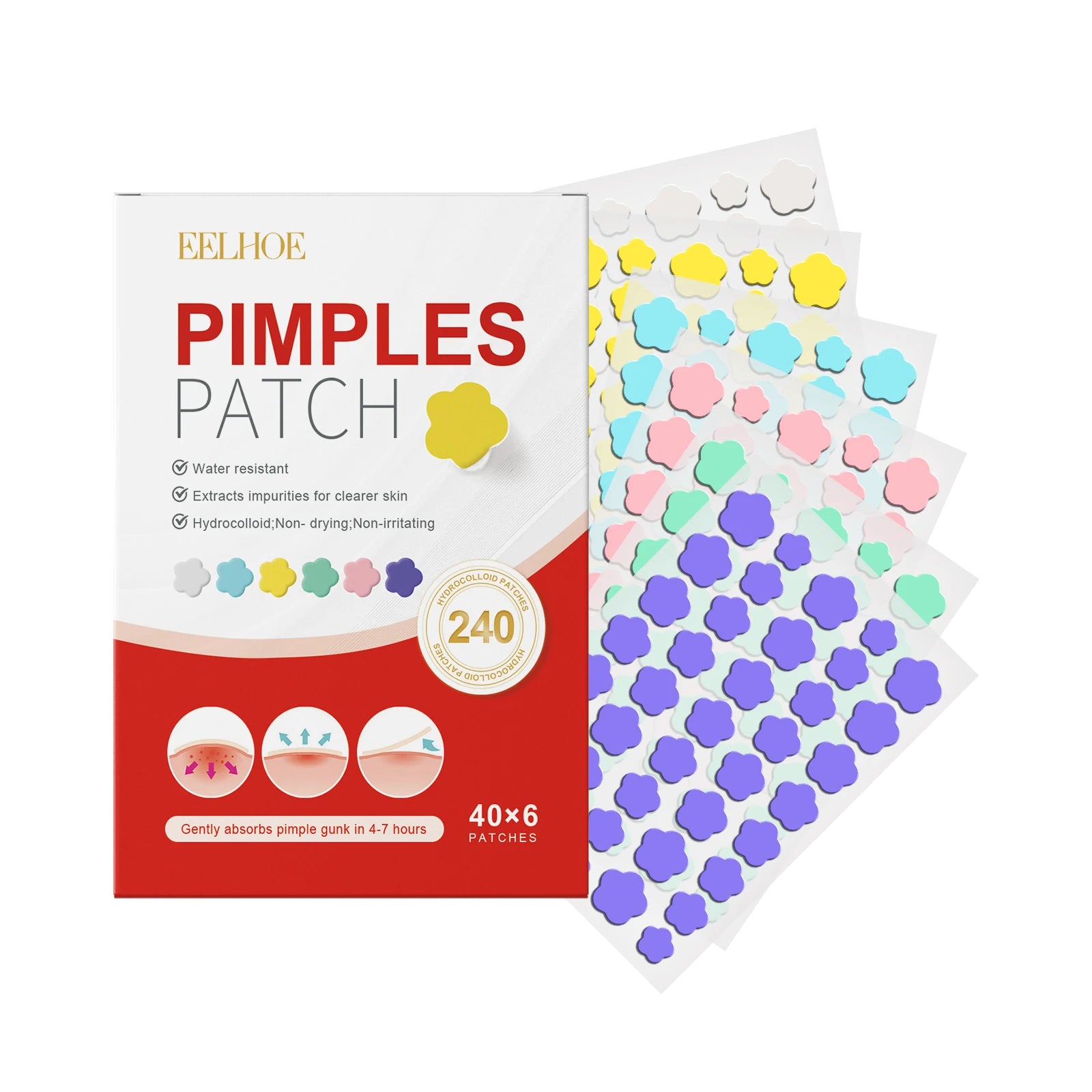 240Pcs Salicylic Acid Acne Pimple Patches Colorful Round/Heart/Flower/Star Shape Acne Removal Skin Care Stickers Covering Zits Zpaxo Flower 240Pcs