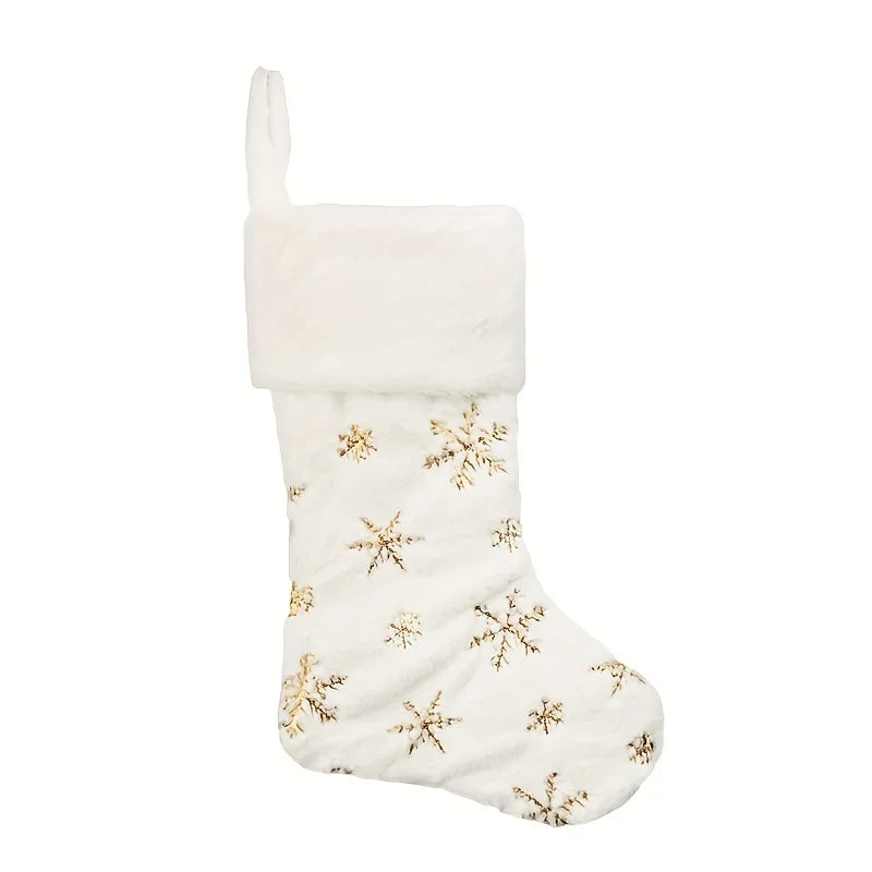 Christmas Stocking Plush Faux Fur Sock Snowflake Sequins Holiday Tree