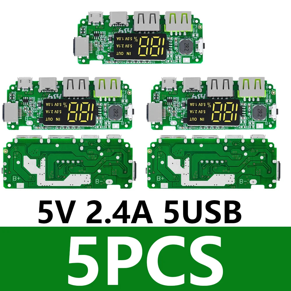 LED Dual USB 5V 2 4A Micro Type-c Mobile Power Bank 18650 Charging Zpaxo 5pcs 5V 2.4A