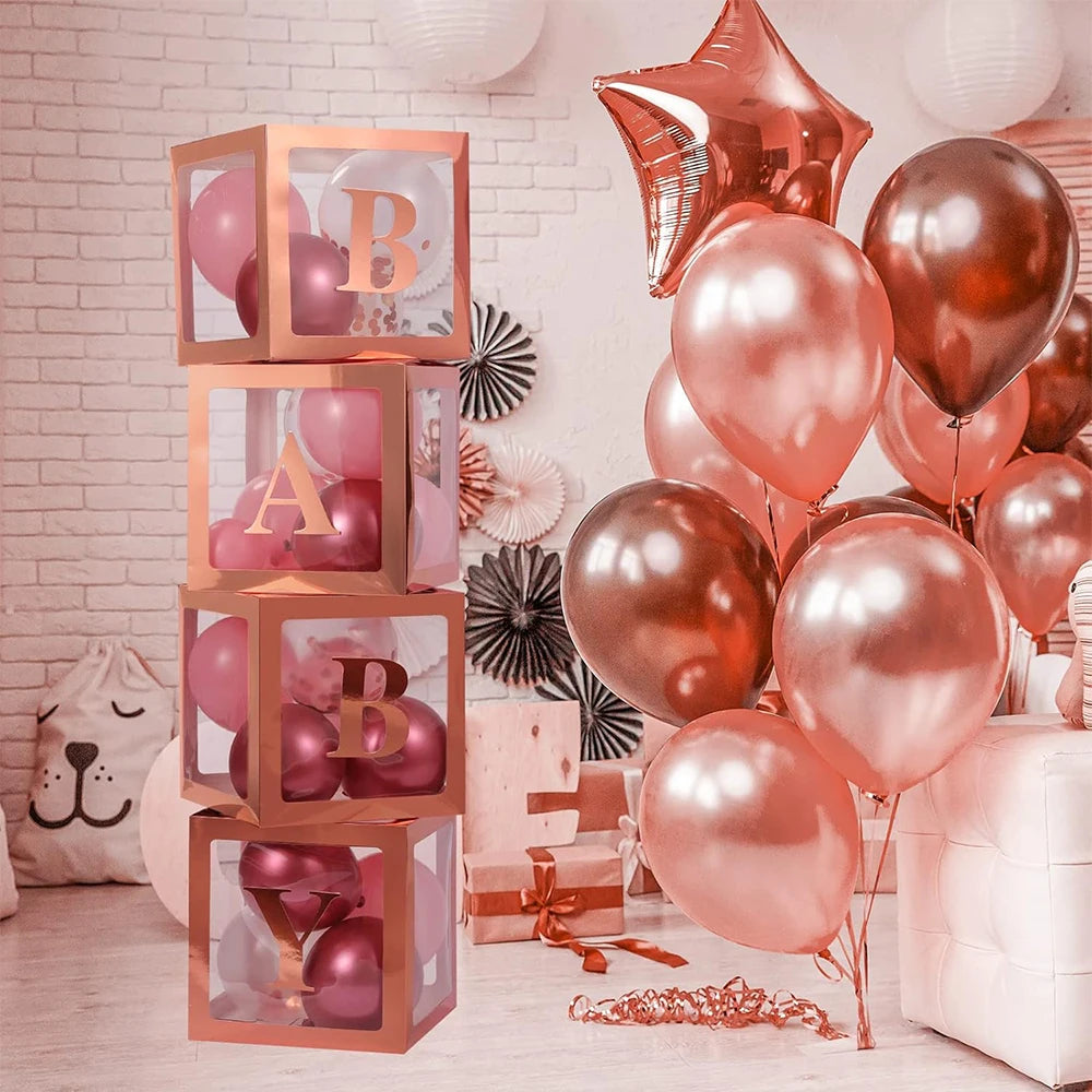 Baby Boxes with Letters for Baby Shower Transparent Balloon Box Blocks Birthday Party Gender Reveal Party Decorations 30/25cm Zpaxo