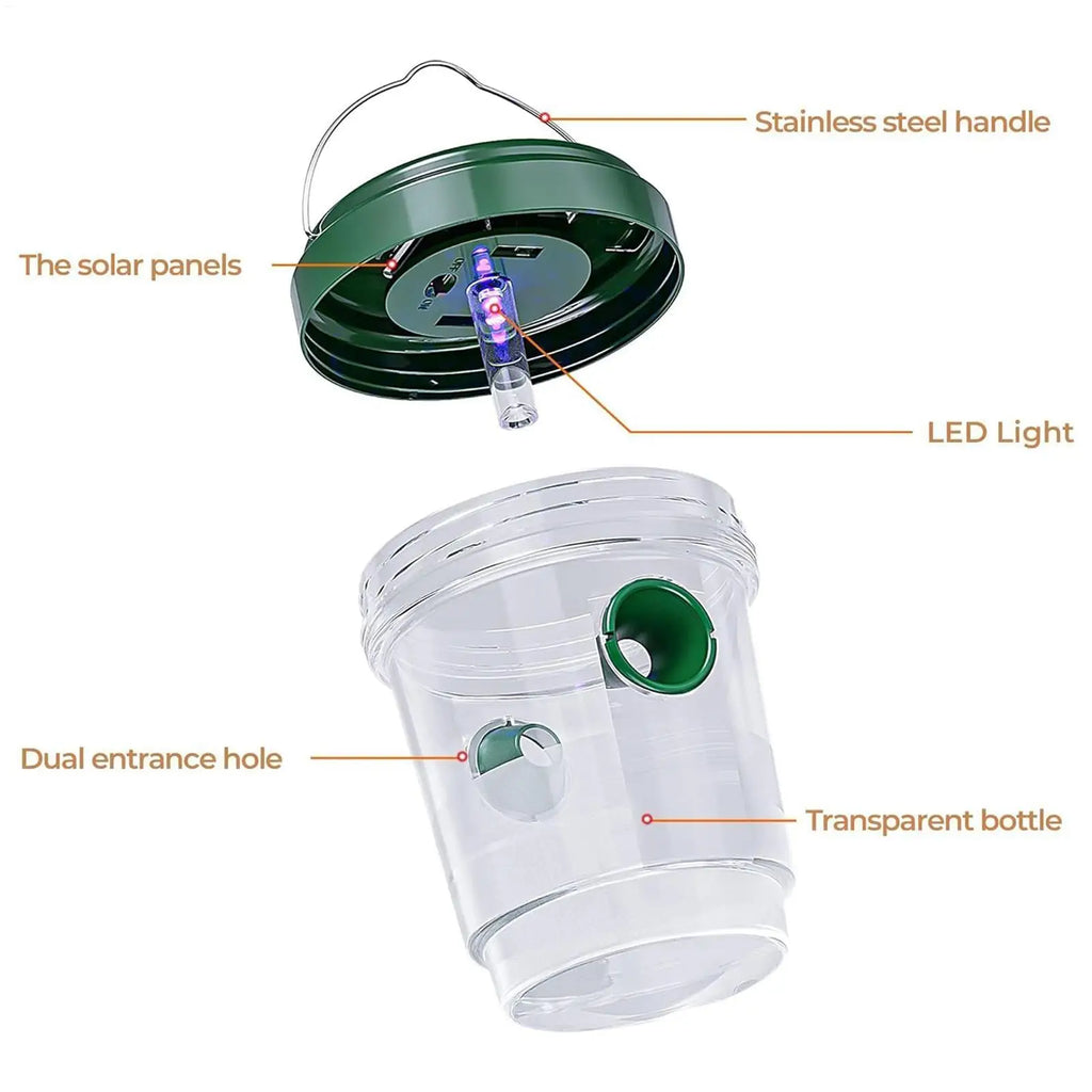 1PC Solar Wasp Traps Clear Waterproof Hanging Hornets Trap for Indoor Outdoor Reusable Garden Fruit Bee Flying Catcher Zpaxo