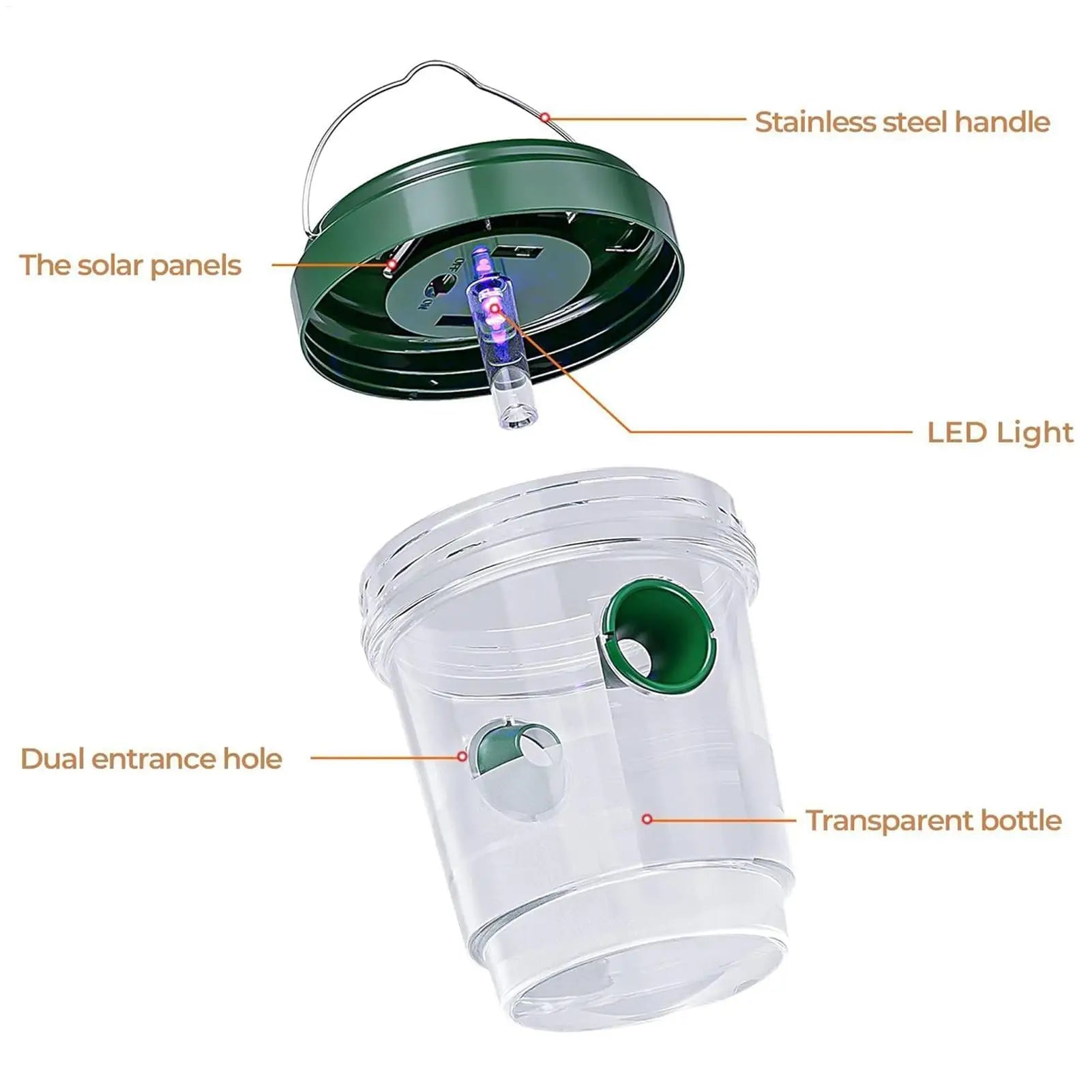 1PC Solar Wasp Traps Clear Waterproof Hanging Hornets Trap for Indoor Outdoor Reusable Garden Fruit Bee Flying Catcher Zpaxo