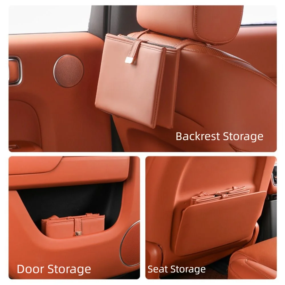 Leather Foldable Car Trash Bin Waterproof Space Saving Backseat Zpaxo