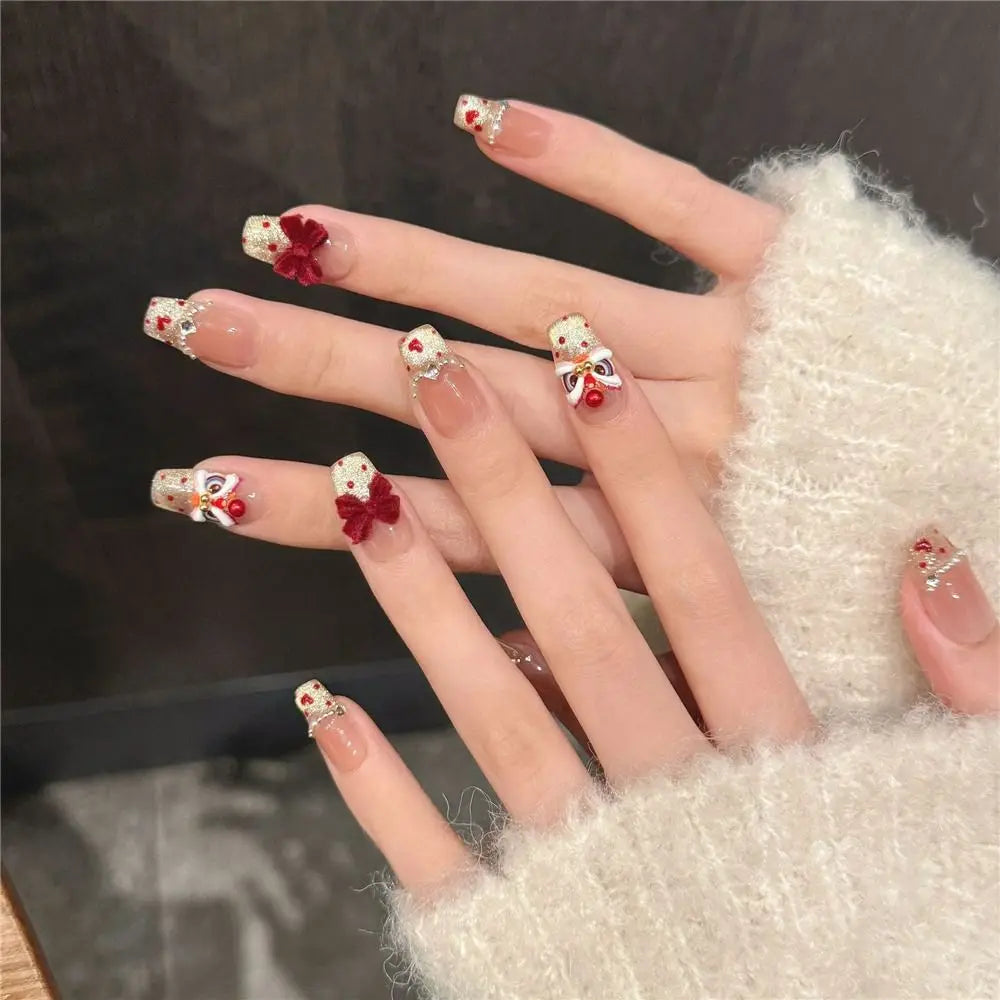 3D Waking Lion Fake Nails Year's Fortune False Nail Tips Girl Press Zpaxo
