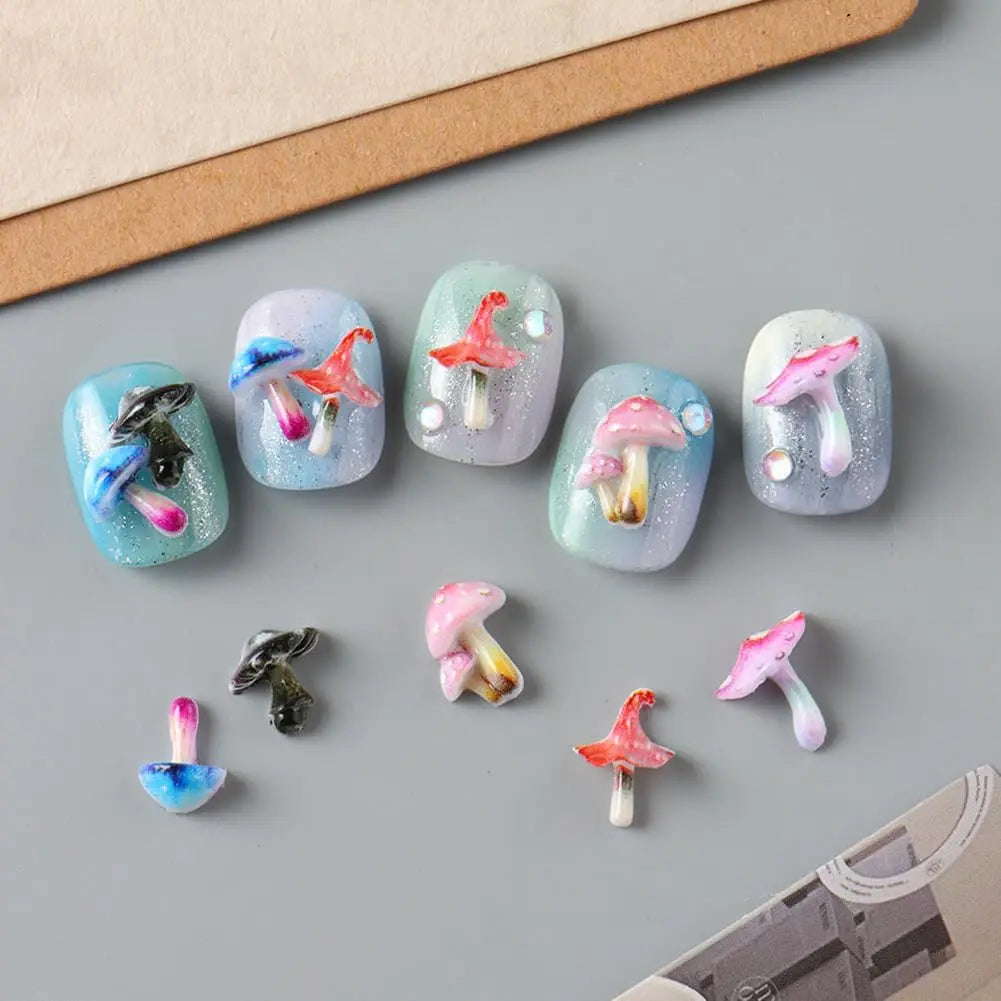 Cute 3D Mushroom Nail Charms Adorable Cartoon Resin Art Decorations