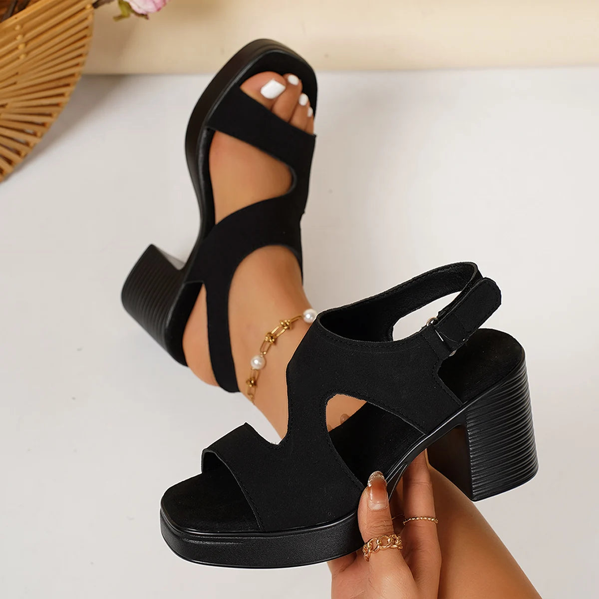Women Sandals Fashion Outdoor Shoes Roman Heel Summer Platform Fish Zpaxo