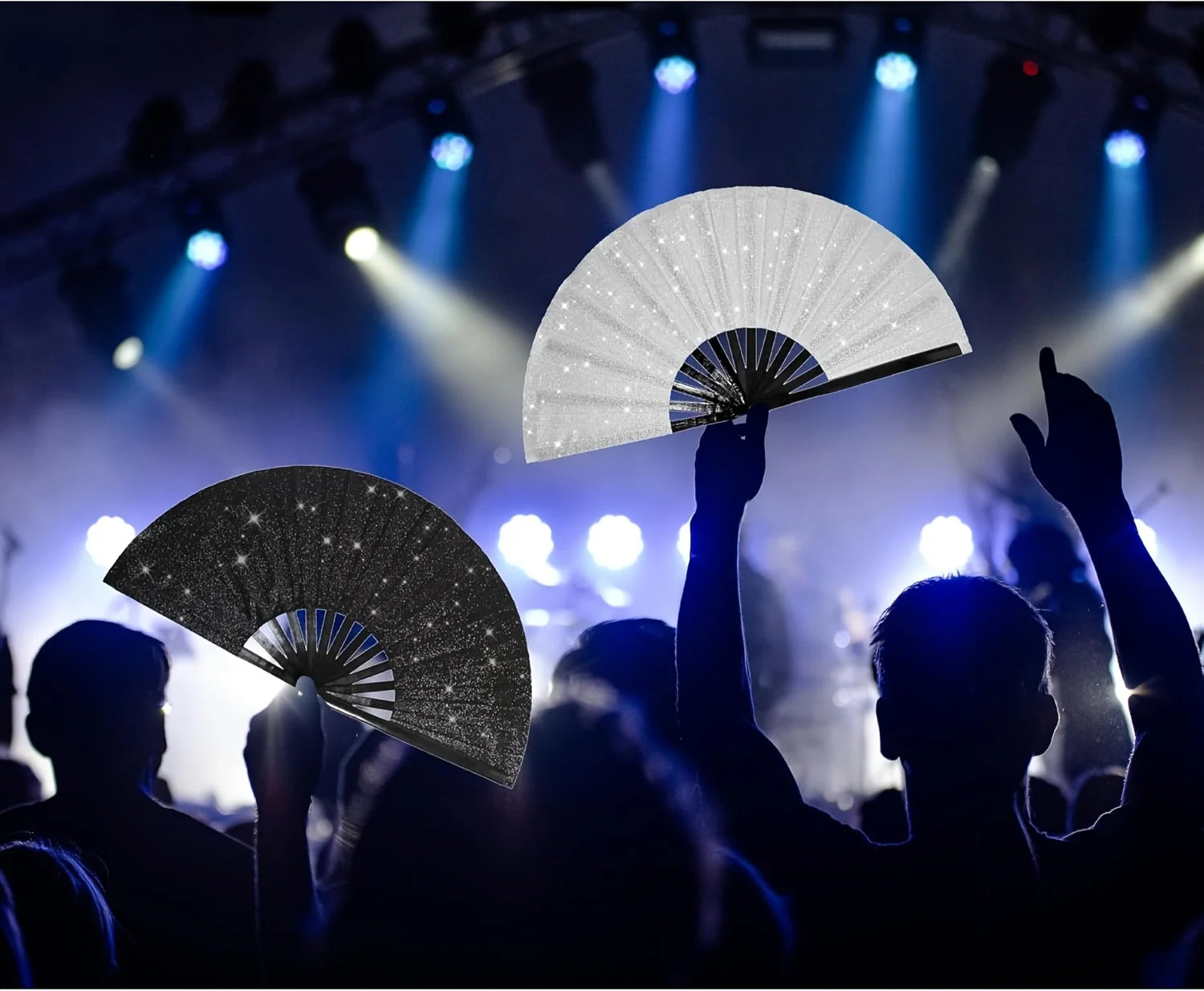 [Large Folding Party Fans]Glittering Hand Fans Large Party Style Folding Fans, Birthday Theme Performance & Festival Ball Gift Zpaxo