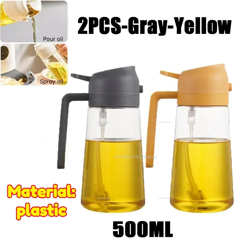 Oil Spray Pot 2-in-1 Plastic Household Kitchen Oil Bottle Nebulizing Mist Filling Cooking Oil Spray Pot Dual Use Camping Zpaxo 2PCS-Grey Yellow