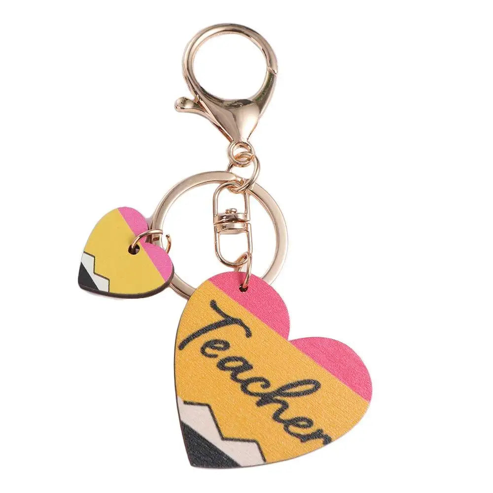 Wooden Pencil Rainbow Keychain English Letter Charm Teacher's Day Keychain Aesthetic Geometric Shape Teacher Education Pendant Zpaxo Style B