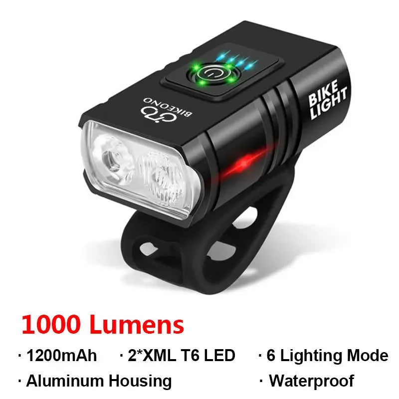 T6 LED Bike Headlight – USB Rechargeable, 1000LM, IPX5