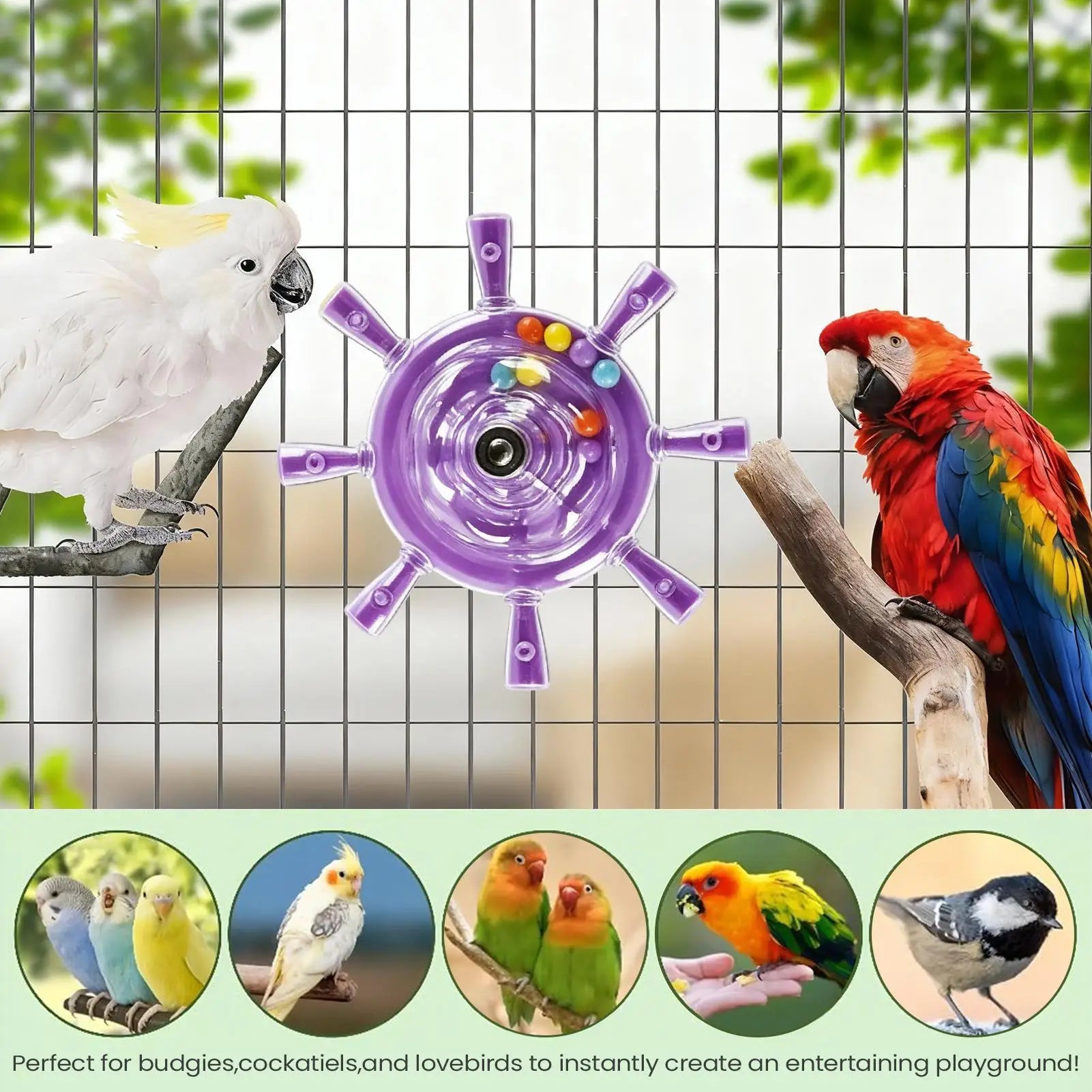 Parakeet Spinner Toy Colorful Rotating Wheel Rattle Cage Parrot Chew