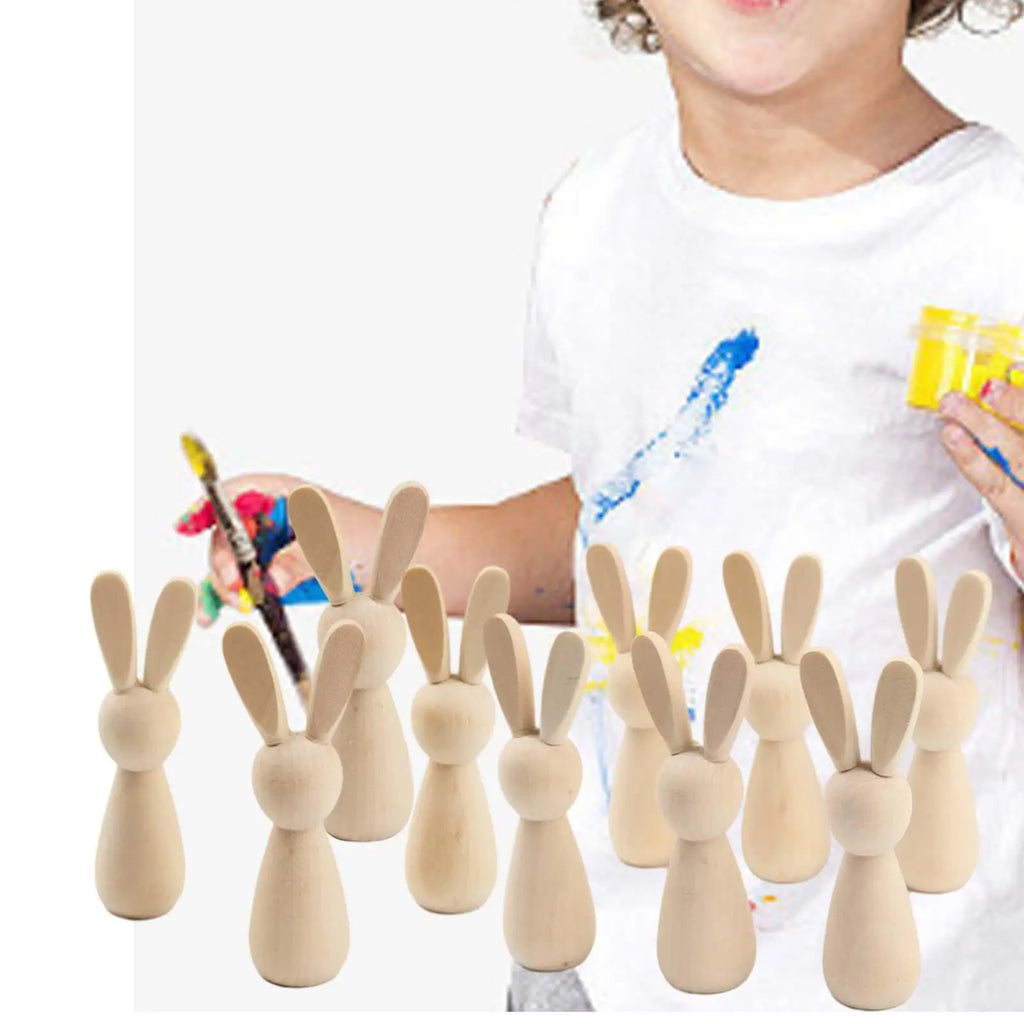 10Pcs Wooden Peg Dolls Decorations Blank Puppets Rabbit Peg Doll Bodies for Arts Crafts Boys Girls Party Fairy Garden Home Decor Zpaxo