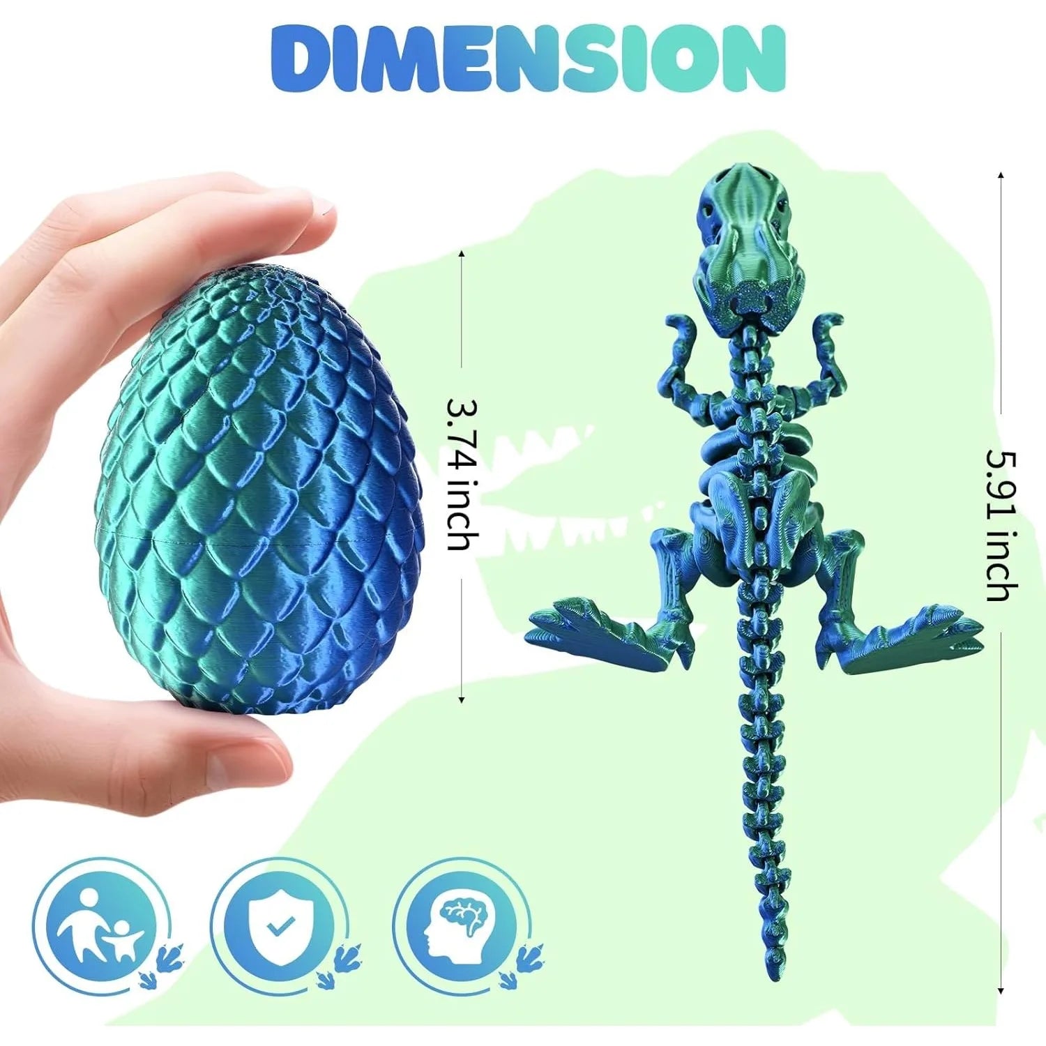 3D Printed Dinosaurwith Egg T-rex Stress Relief Figurines Fidget