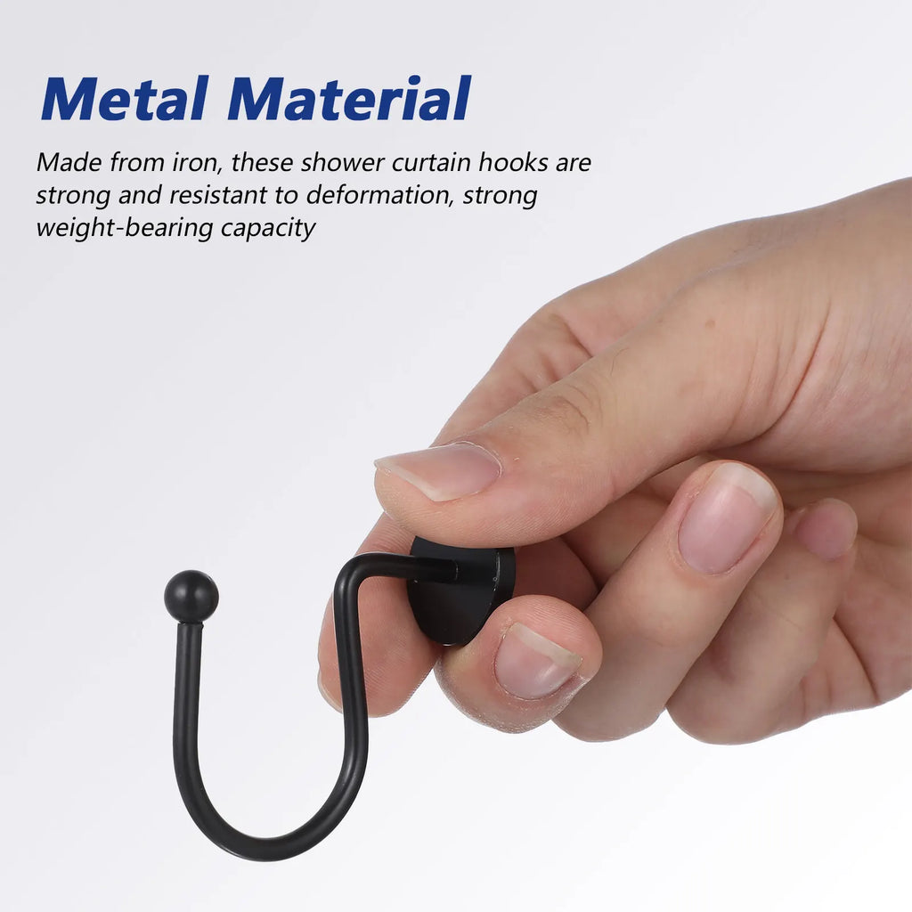 Shower Curtain Hooks Iron Black Simple Elegant Bathroom Holders Heavy
