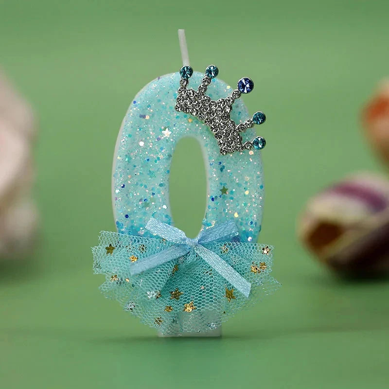 Cake Candles Blue Crown Dress Birthday Number Children's Theme Party