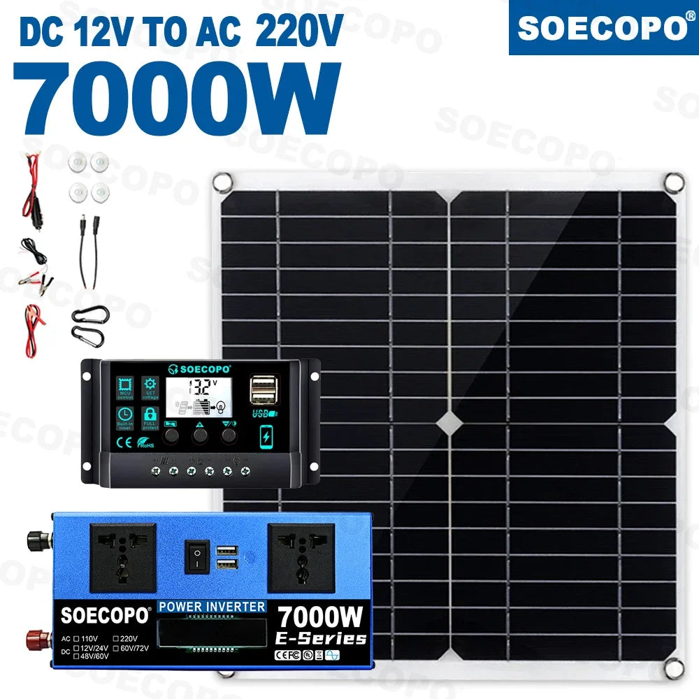 SOECOPO 7000W Solar System 300W Panel+100A Controller+inverter 12V Zpaxo 220V solar kit