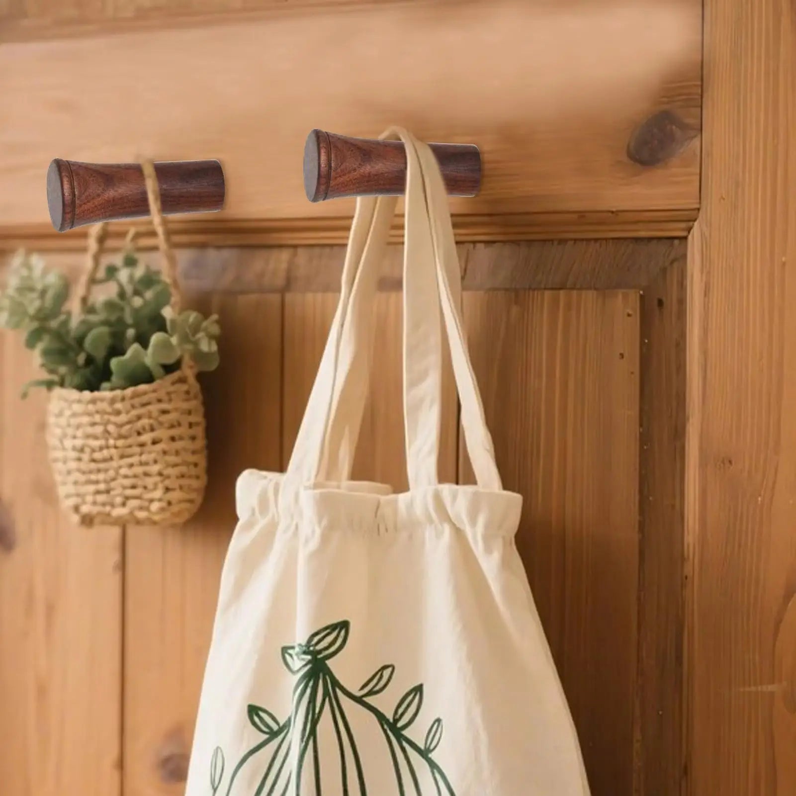 Wood Wall Hooks 2-Piece Wooden Entryway Towel Rack Rustic Decor