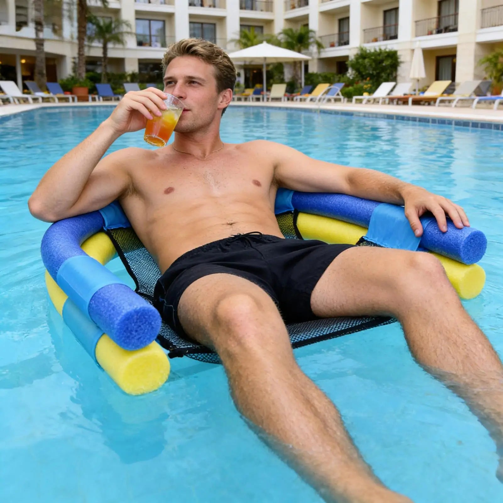 Inflatable Double Layer Floating Chair Ergonomic Backrest Pool Lounge