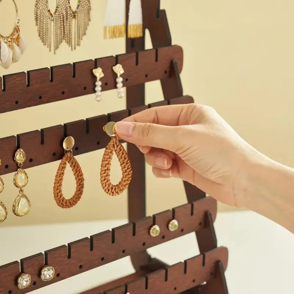 Multilayer Wooden Earring Stand Holder High-capacity Jewelry Storage Organizer Display Rack for Home Living Room Bedroom Zpaxo