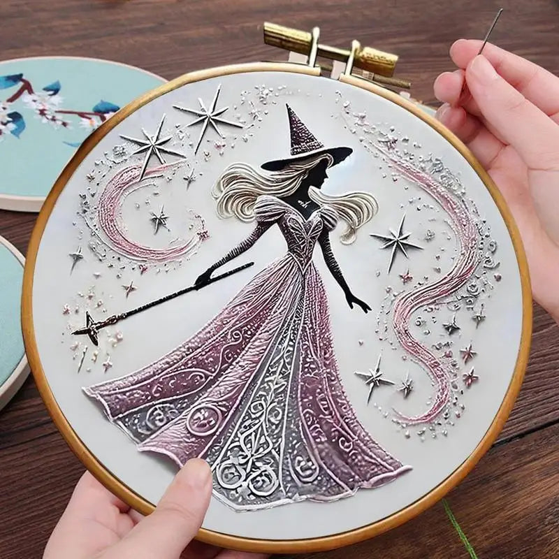 Witch Embroidery Patterns Hand Embroidery Material Supplies Handy Sewing Kit Creative Beginners Adults Crafts For Halloween Zpaxo