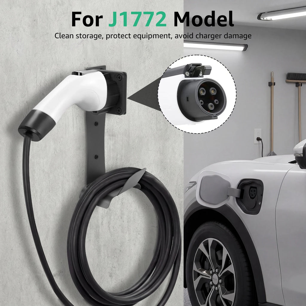 EV Charger Cable Organizer Stainless Steel J1772 Charger Holder Anti Scratch Smooth U Hook Side Mount Wall Bracket Garage Storag Zpaxo