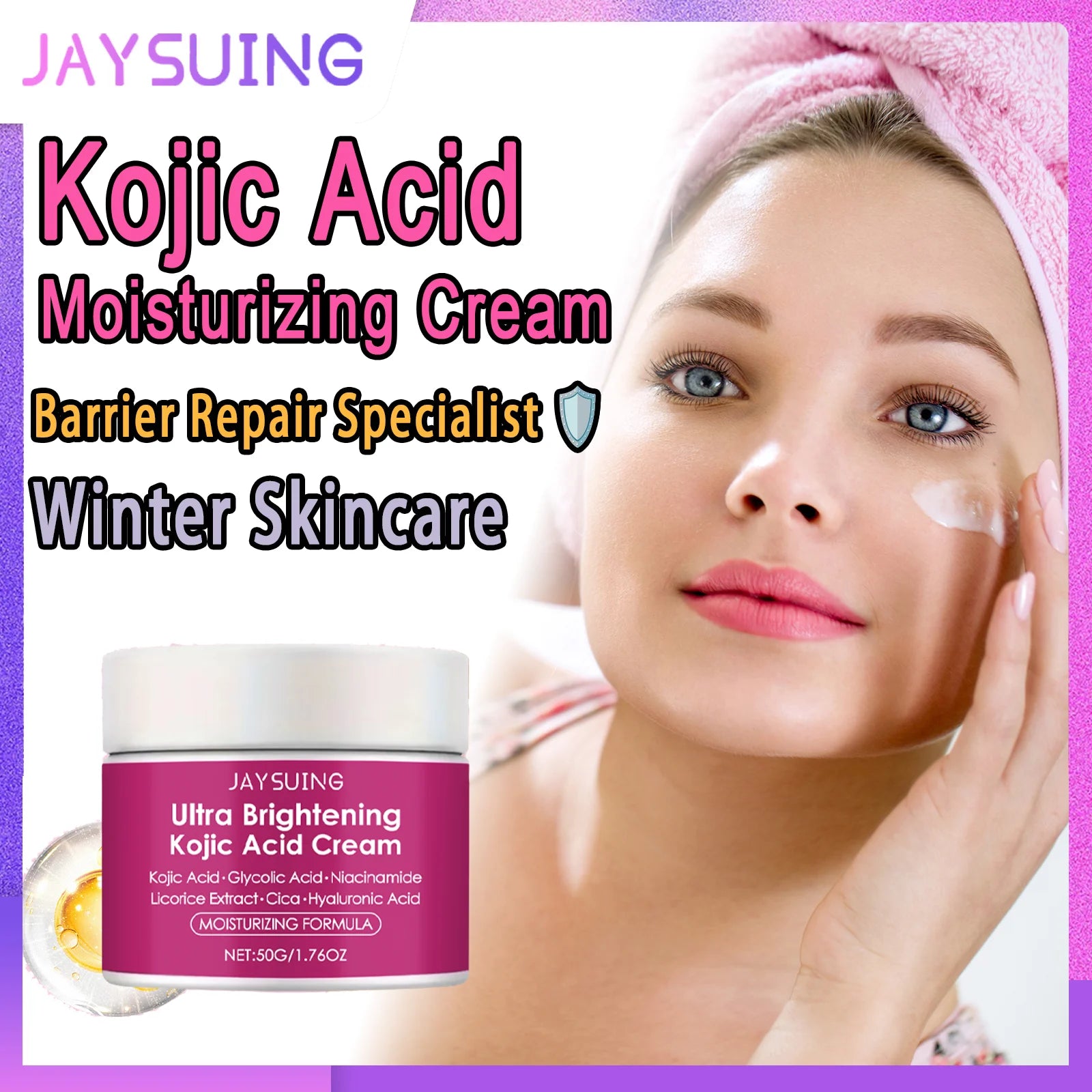 Kojic Acid Moisturizer 50g Brightening Cream Hydration Barrier Repair Face Cream for Dry Skin Winter Skincare Holiday Gift Set Zpaxo