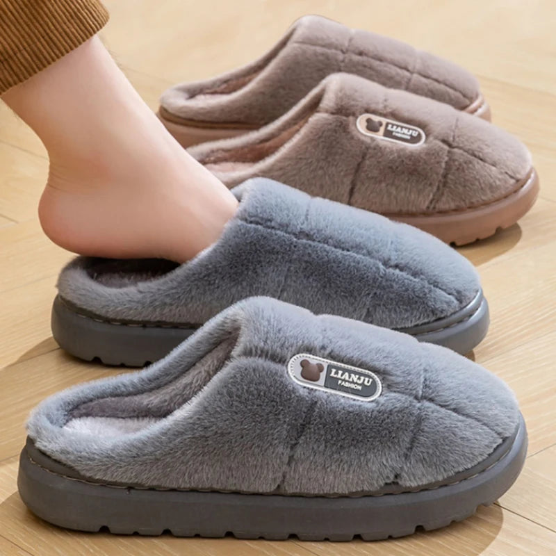 Big 50 51 Winter Slippers Women Men Thick Sole Indoor Home Warm
