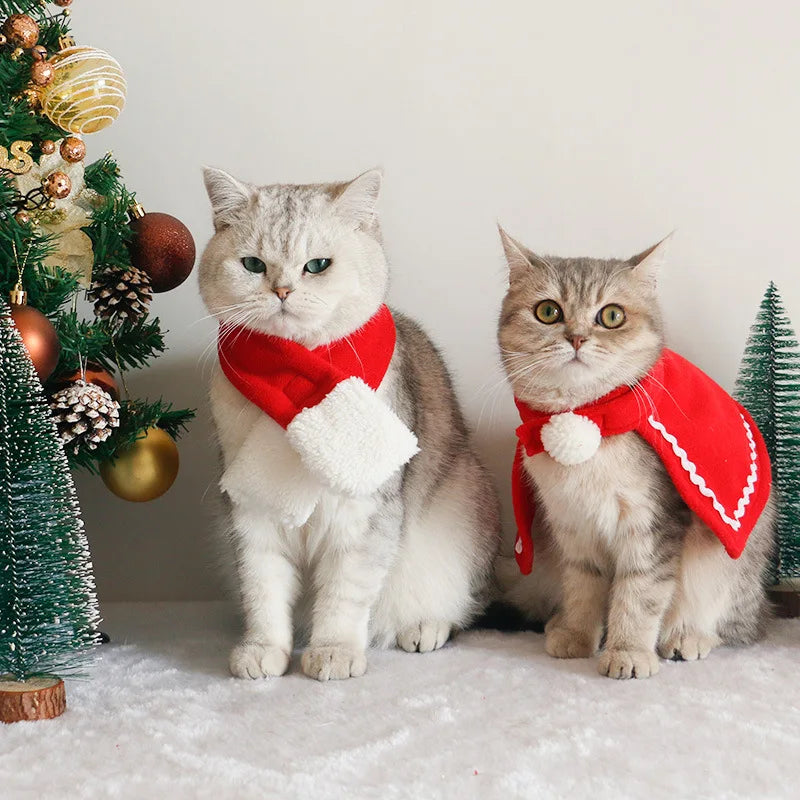 Cute Winter Pet Cloak Dog Cat Christmas Clothes Warm Puppy Santa Red