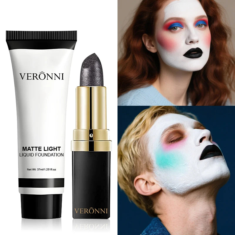 White Liquid Foundation Full Coverage Face Glitter Lipstick Zpaxo