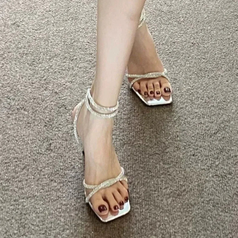 Women Sandals Casual Anti-slip 2025 Buckle Ankle-wrap Party Crystal Zpaxo