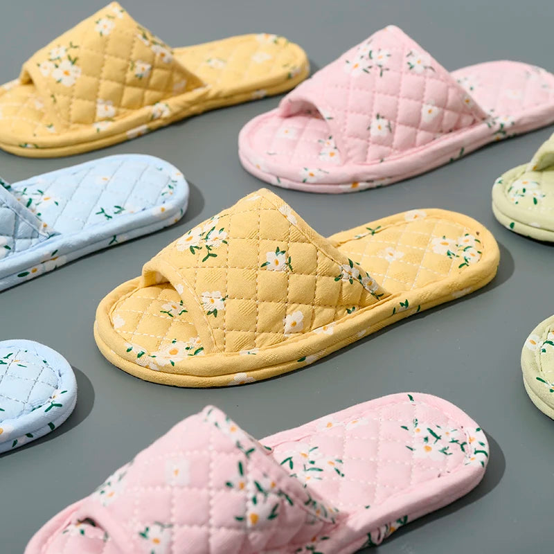 Indoor Slippers Soft Cotton Floral Floor Shoes Fashion Flower
