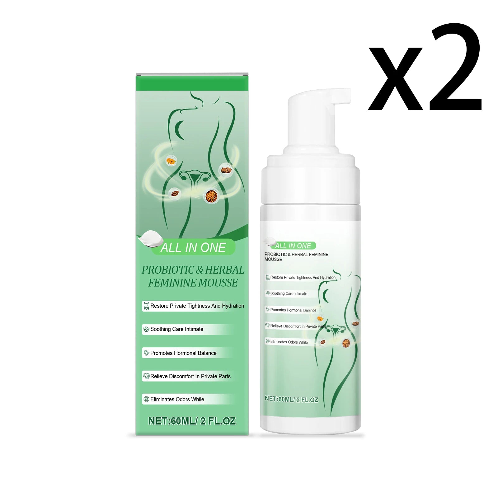 Herbal Women's Intimate Care Mousse – Odor Relief & pH Balance Intimate Care Mousse Zpaxo 2x60ml