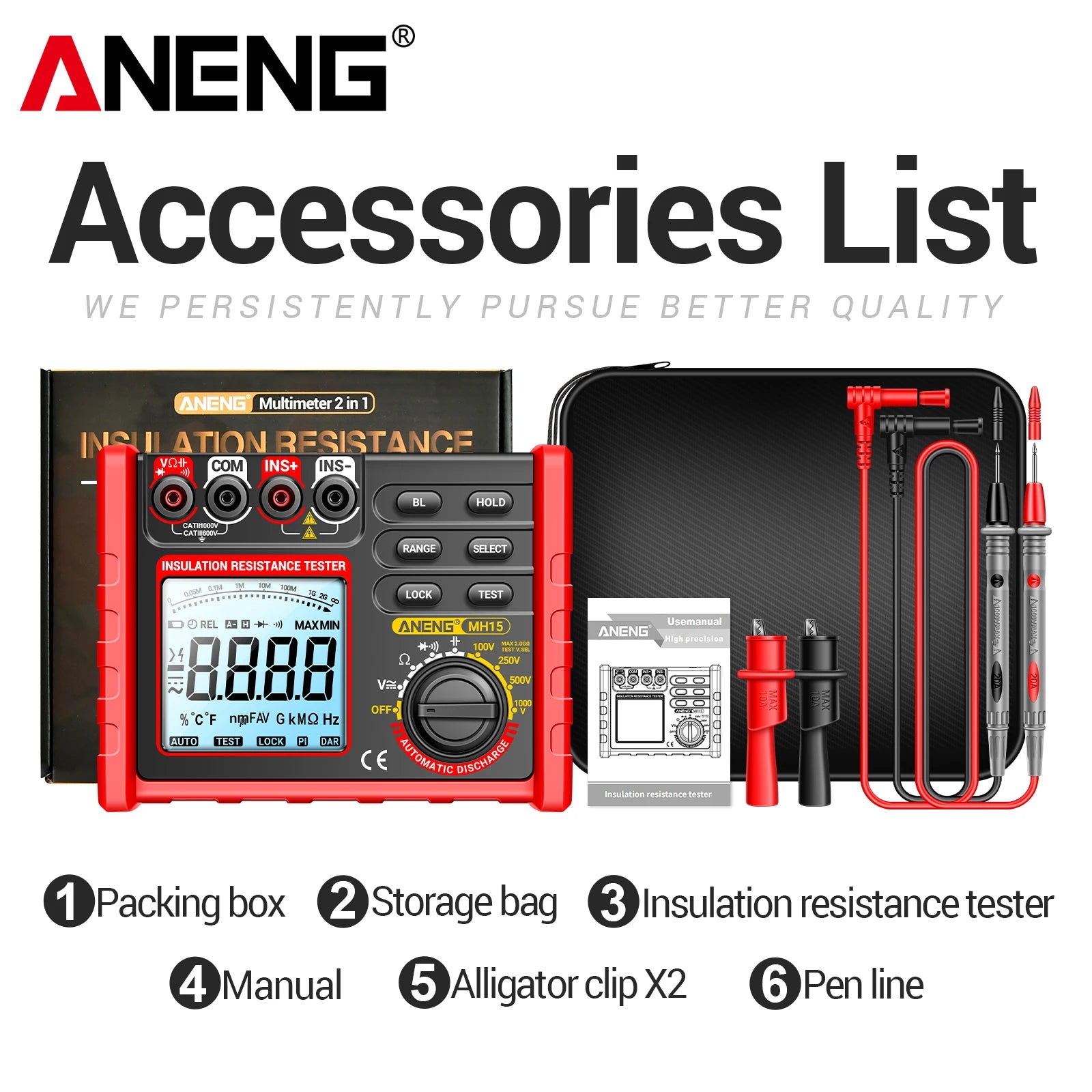 ANENG MH15 Digital Megohmmeter 1000V Voltage Insulation Test 2000M