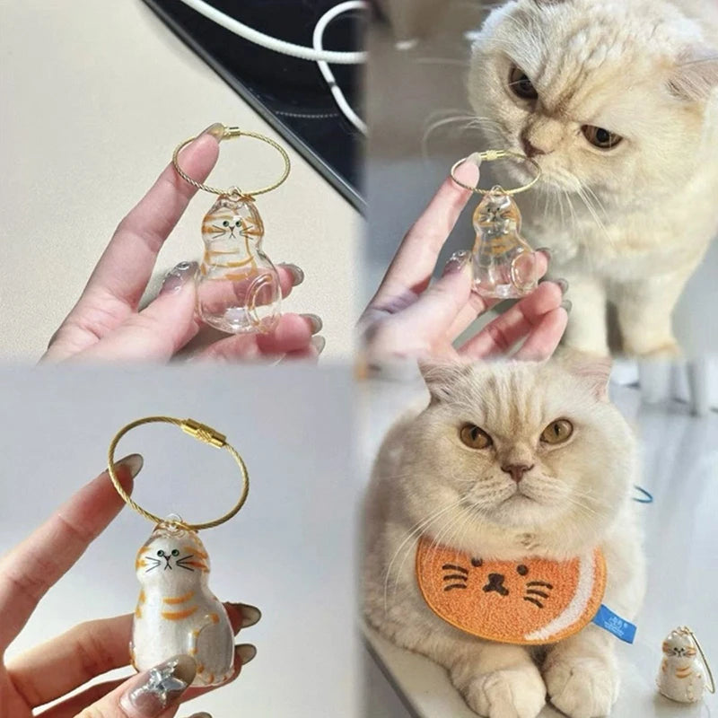 Memorial Keychain Cat Hair Storage Container Cute Cat Shaped Keyring Portable Handmade Key Chain DIY Keychains Accessories Zpaxo