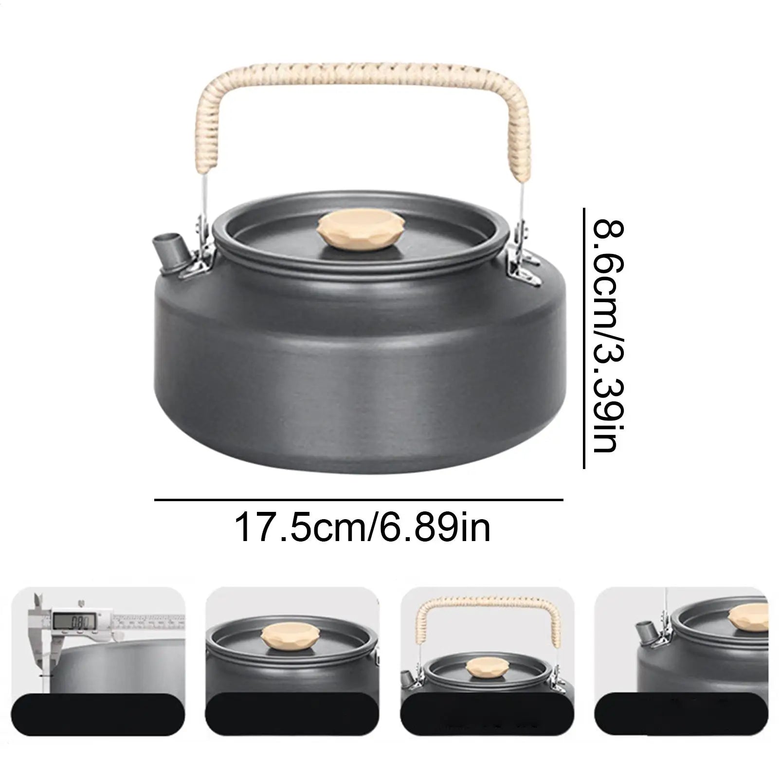 Portable Camping Kettle Ergonomic Metal Lightweight Tea Pot Silicone