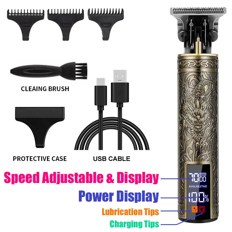 2026 Vintage Cordless Hair Clippers for Men Electric Beard Trimmer Shaver Zero Gapped Precision Cutting Grooming Kit/Accessories Zpaxo 068-Dragon
