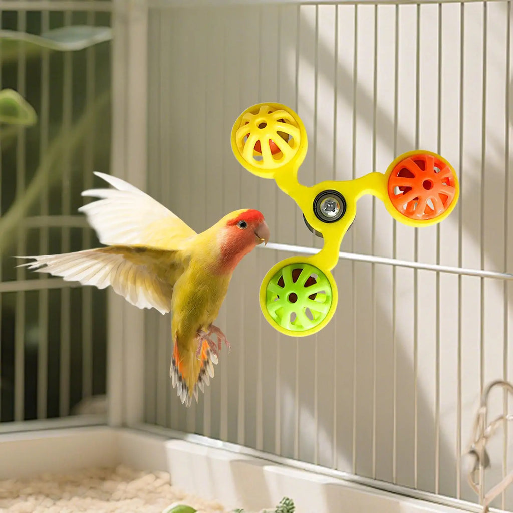 Bird Toys Fun Rotating Windmill with 3 Bells Bird Cage Toys for Parakeet Conure Cockatiel Lovebird Enrichment Play Chewing Zpaxo