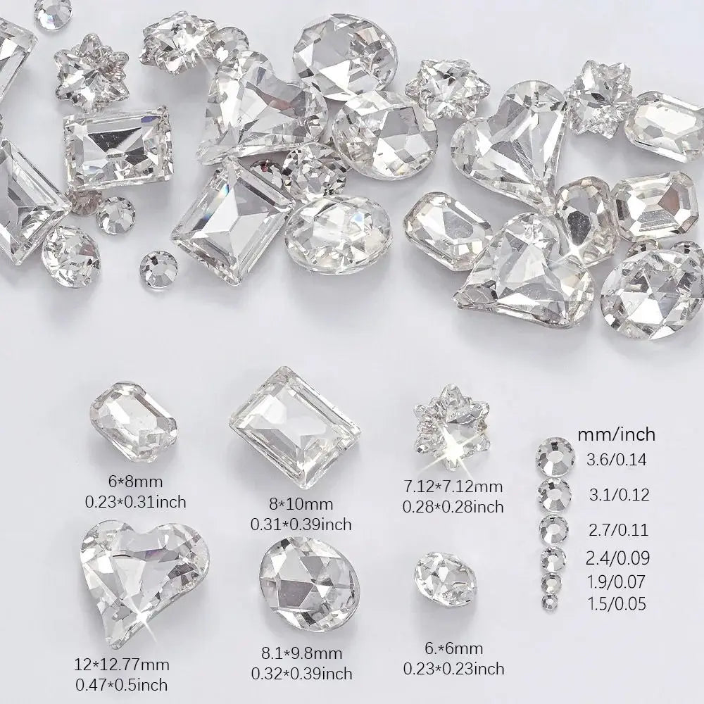 12 Grids 3D Nail Art Rhinestones Mixed Shapes Clear Glass Diamond Zpaxo