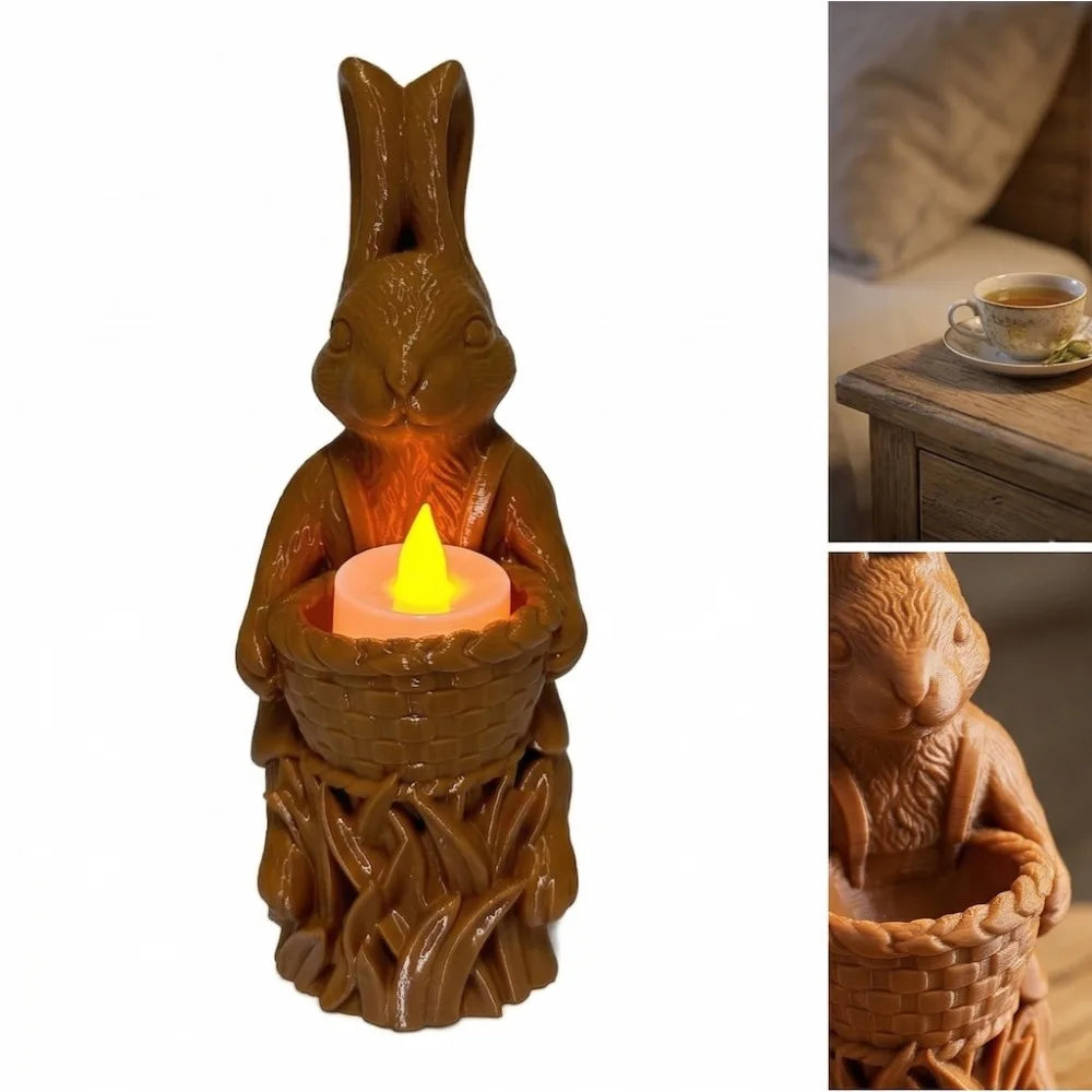 Detailed Vintage Brown Rabbit Statue Flameless Candle Adorable Bunny Zpaxo Chocolate