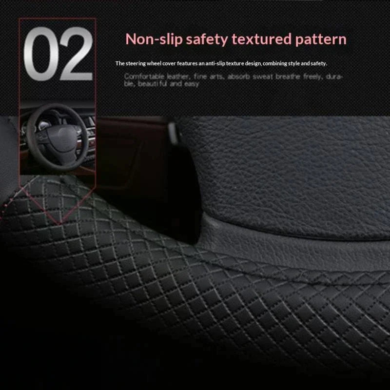 Universal Faux Leather Steering Wheel Cover – 37–38cm Fit