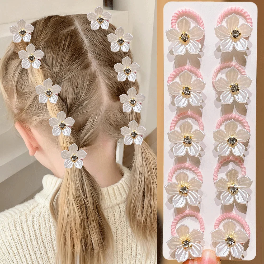 Girls Elastic Hair Bands Rhinestone Flower Decorations Elasticity
