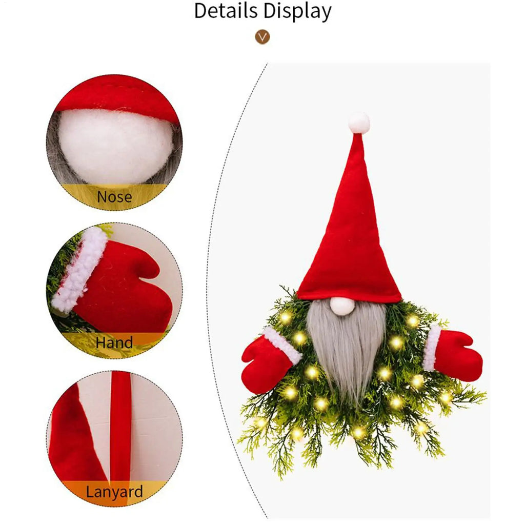 Outdoor Christmas Wreath LED Light Gnome Winter Holiday Decor Indoor