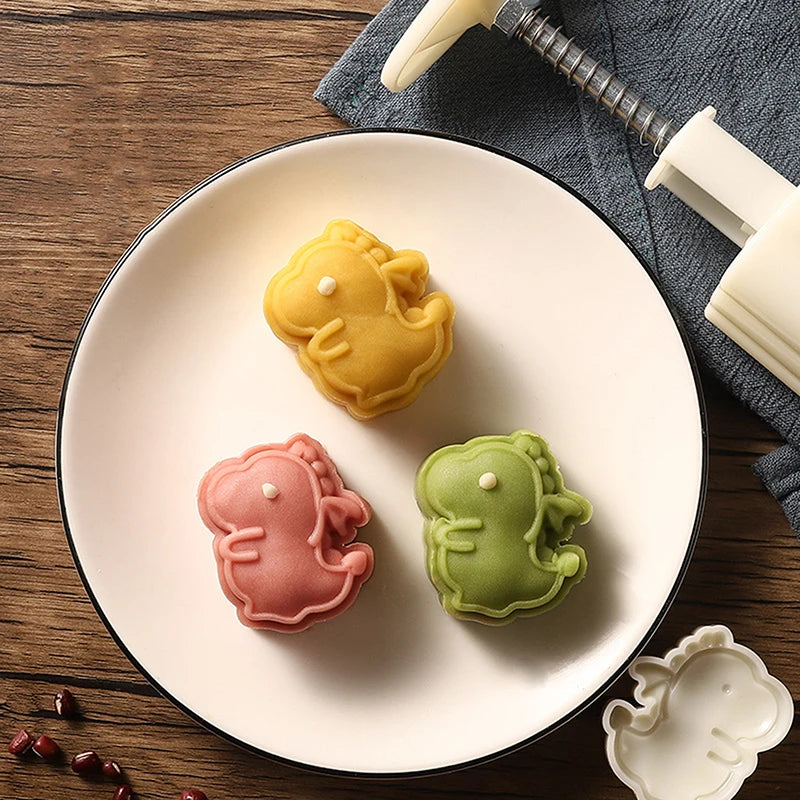 Cartoon Dinosaur Mooncake Mold Creative Patisserie Stamps Hand Press Zpaxo